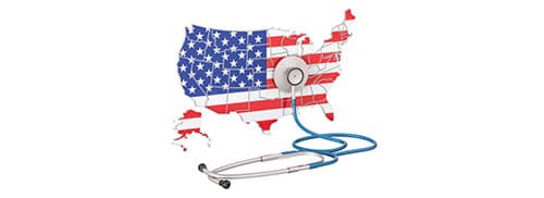 United States map with stethoscope