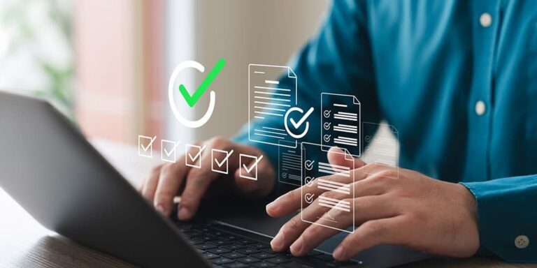 laptop with survey graphics