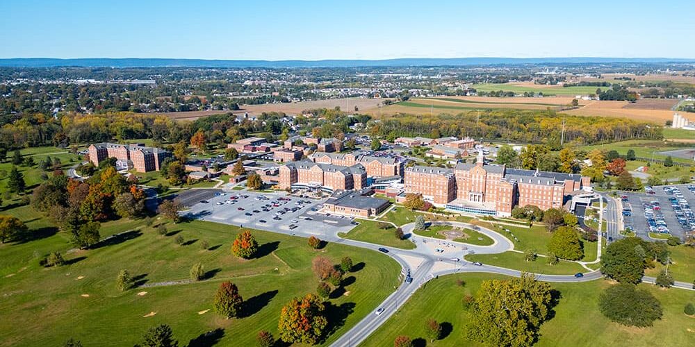 overhead view of rural hospital